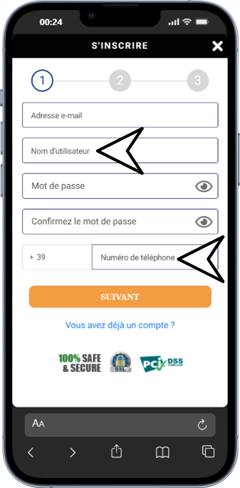 Modulo di registrazione Gratowin con campi per dati personali: nome, cognome, data di nascita (requisito minimo 18 anni) e indirizzo completo di residenza in Italia